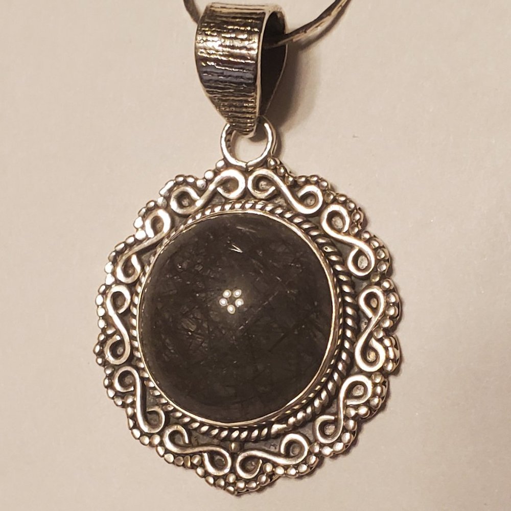 Tourmalinated Quartz Pendant 925 Sterling Silver